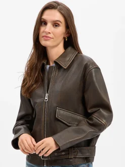 Marc O'Polo Damen Lederjacke in schoko