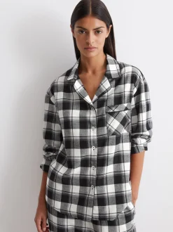 Marc O'Polo Damen Pyjamaoberteil - Cozy Flanell in schwarz