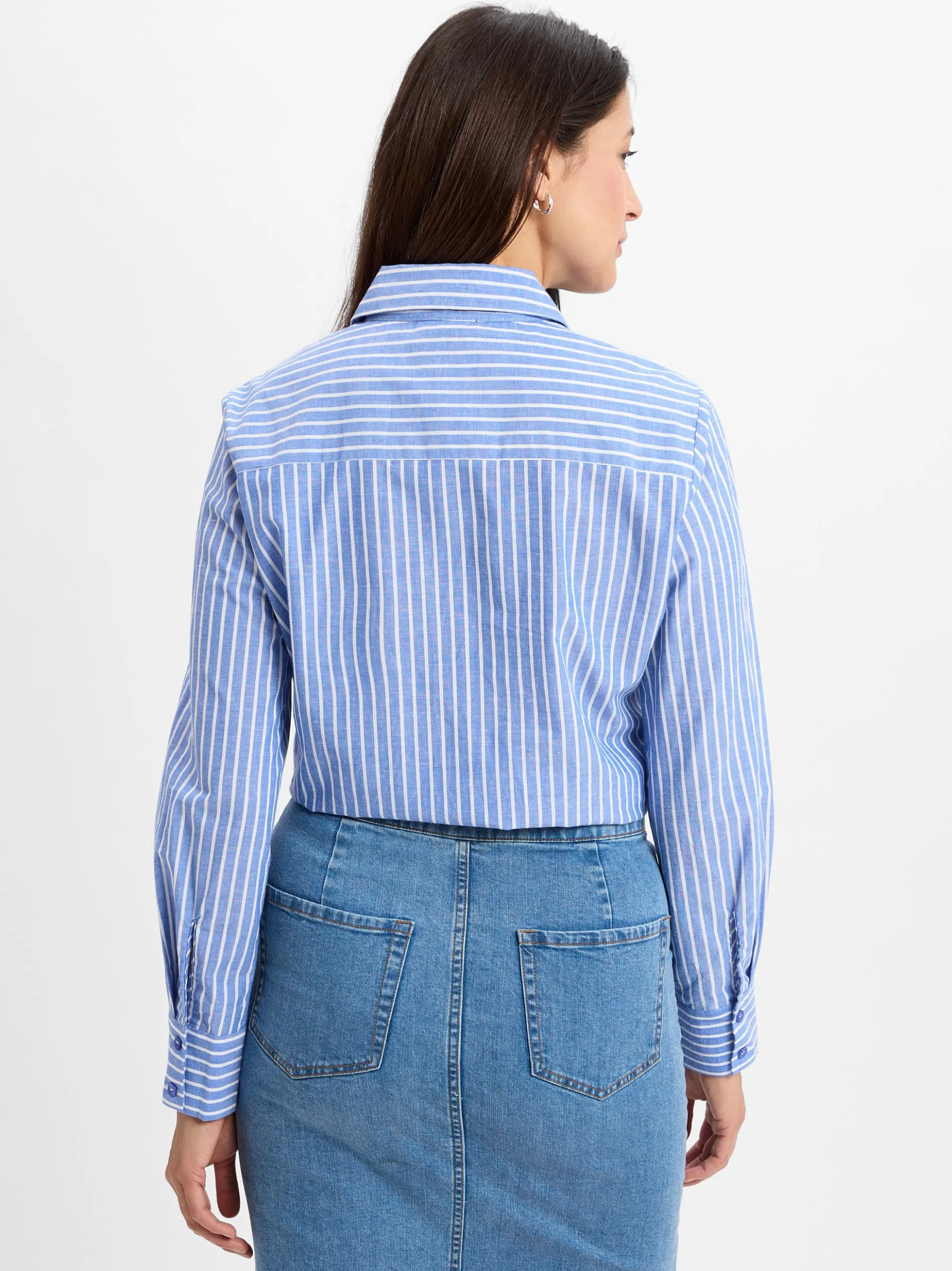 Marie Lund Collection Damen Hemdbluse mit Leinen-Anteil in blau weiß