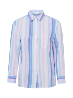 Marie Lund Damen Leinenbluse in blau - Ärmel: langarm