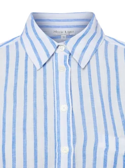 Marie Lund Damen Leinenbluse in weiß blau