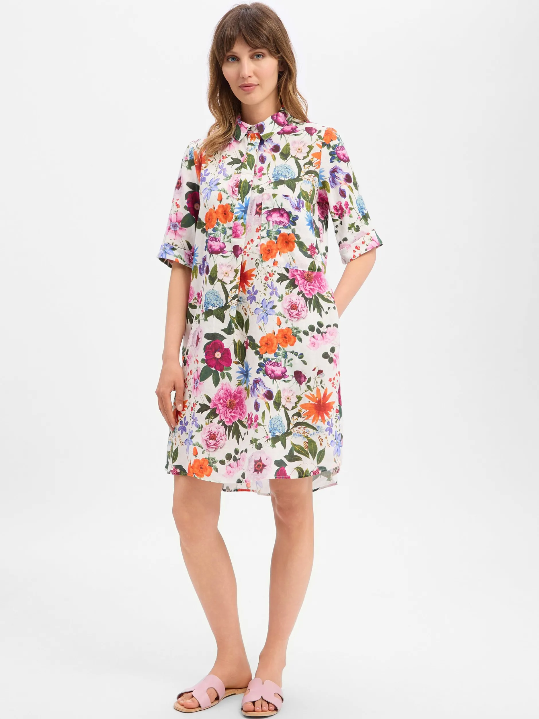 Marie Lund Damen Leinenkleid - Lisa in mehrfarbig grün