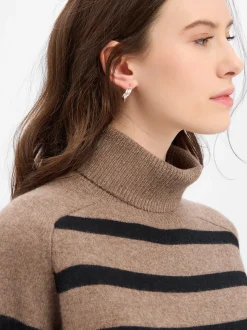 Marie Lund Damen Merinowoll-Strickkleid in taupe schwarz