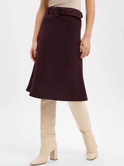 Marie Lund Damen Midirock mit Wolle in aubergine
