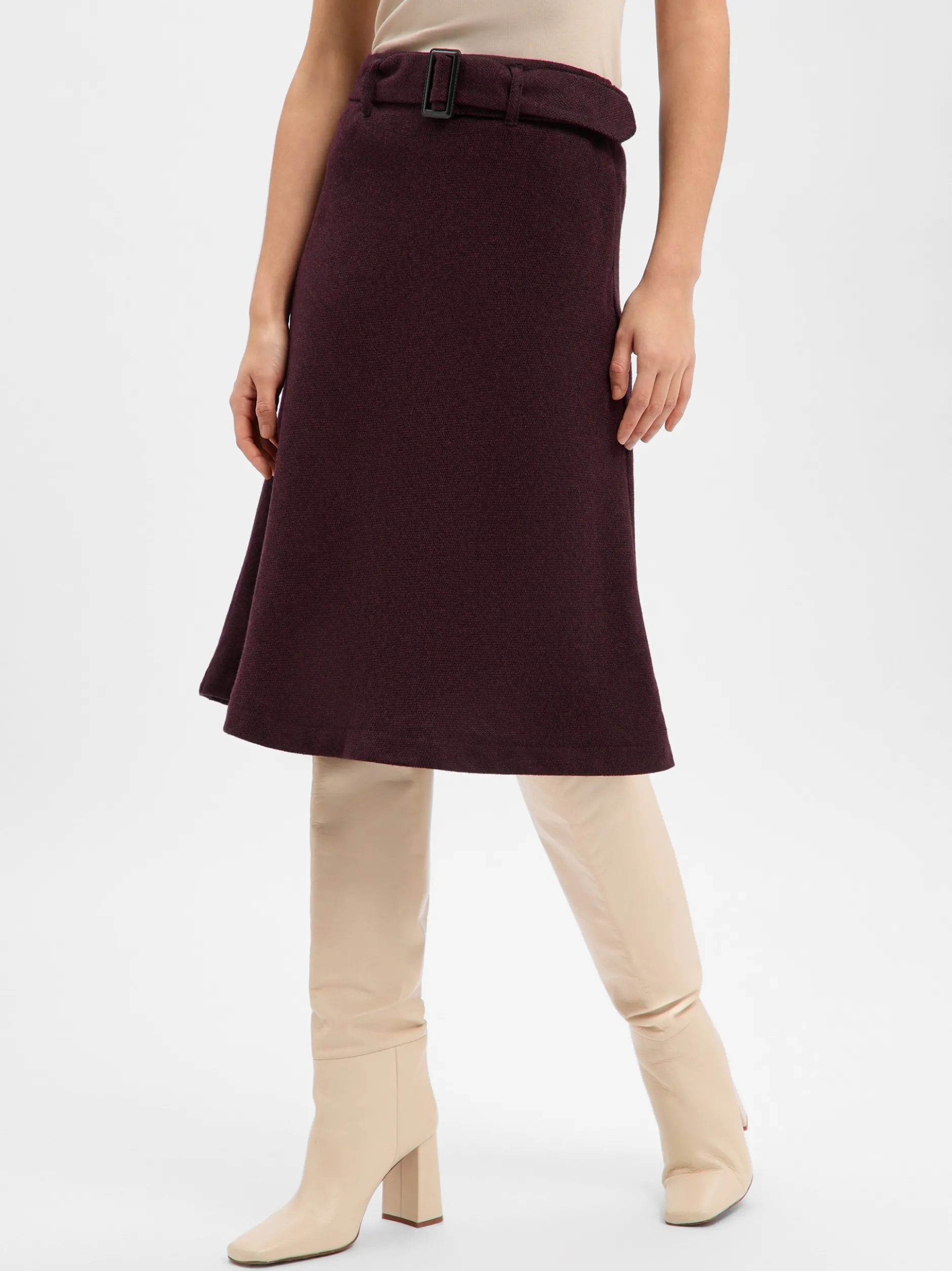 Marie Lund Damen Midirock mit Wolle in aubergine