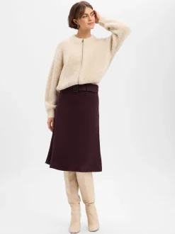 Marie Lund Damen Midirock mit Wolle in aubergine