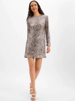 Marie Lund Damen Paillettenkleid in beige anthrazit