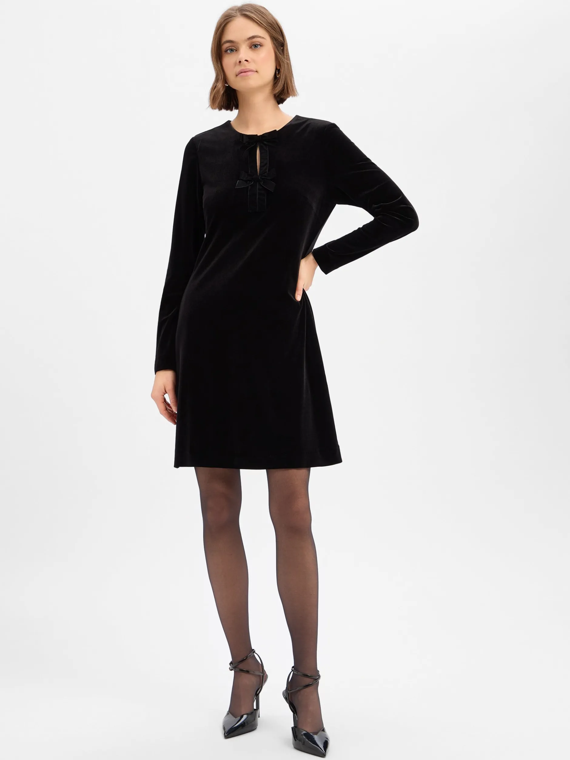 Marie Lund Damen Samtkleid in schwarz - Ärmel: langarm
