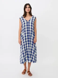 Masai Damen Midikleid in blau weiß - Länge: midi