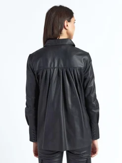 Maze Damen Lederbluse in schwarz
