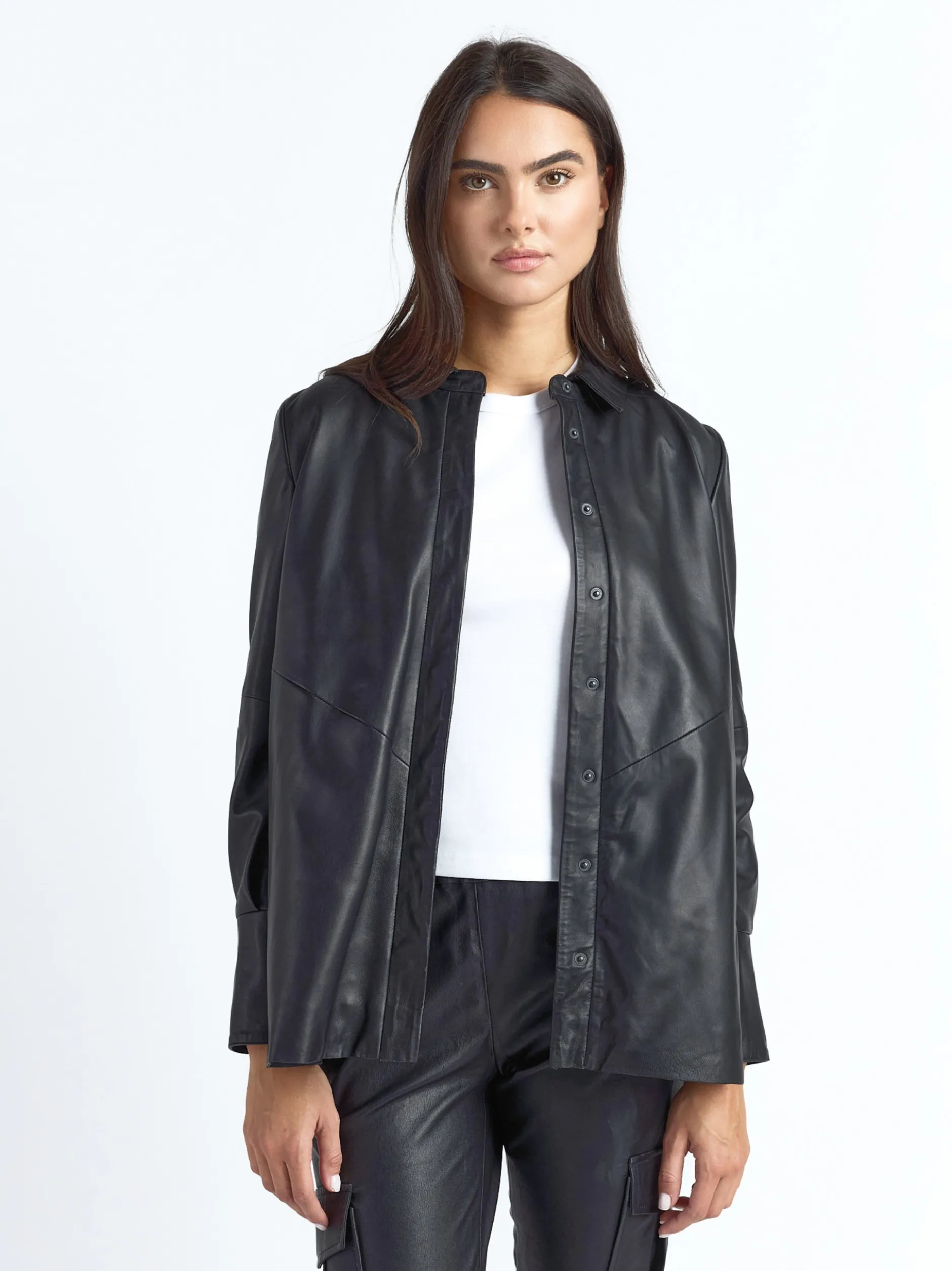Maze Damen Lederbluse in schwarz