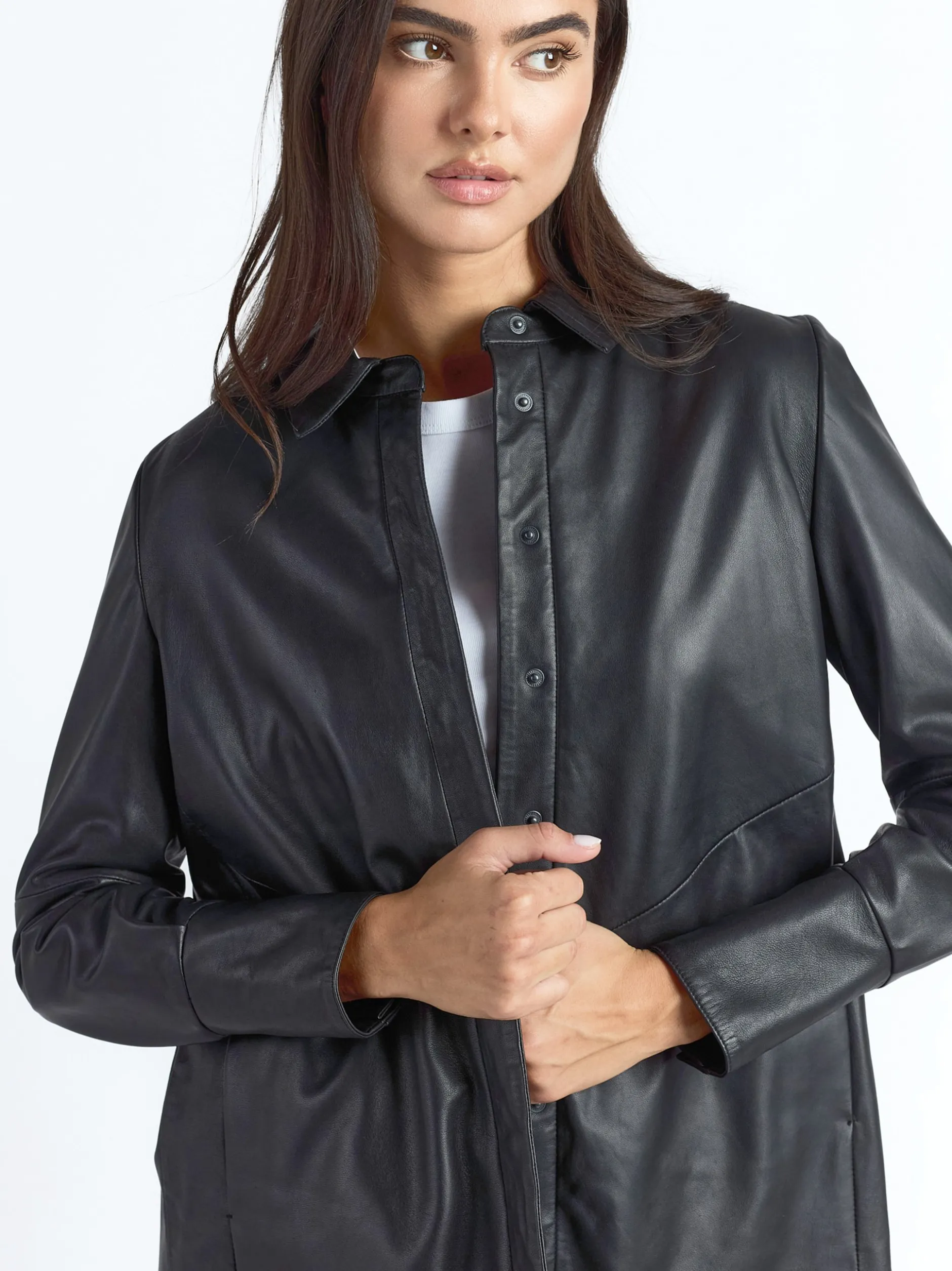 Maze Damen Lederbluse in schwarz