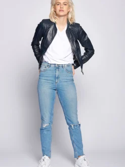Maze Damen Lederjacke in blau