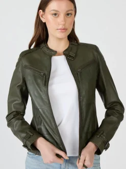 Maze Damen Lederjacke in grün