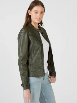 Maze Damen Lederjacke in grün