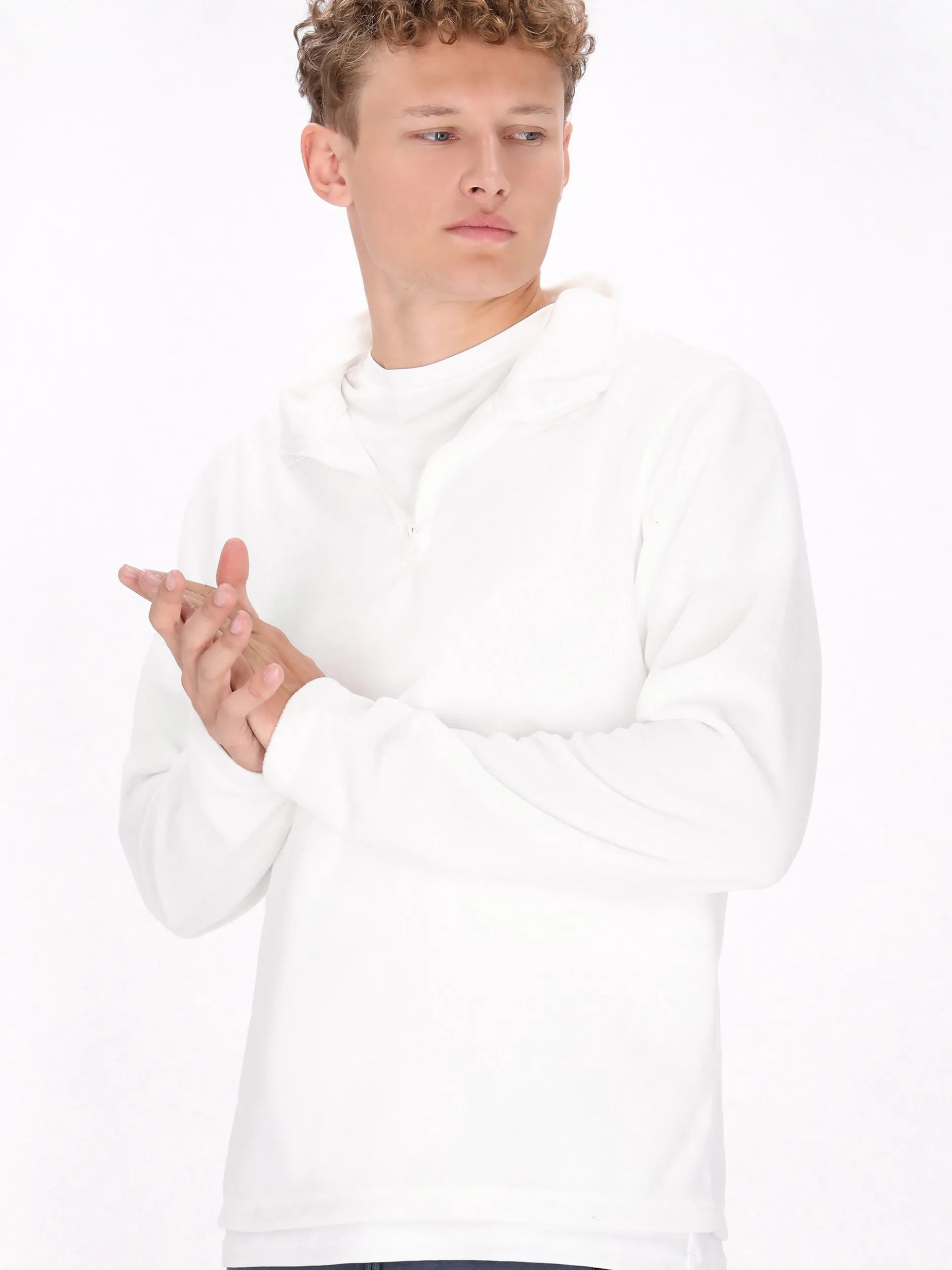 Mo Herren Fleecepullover in weiß