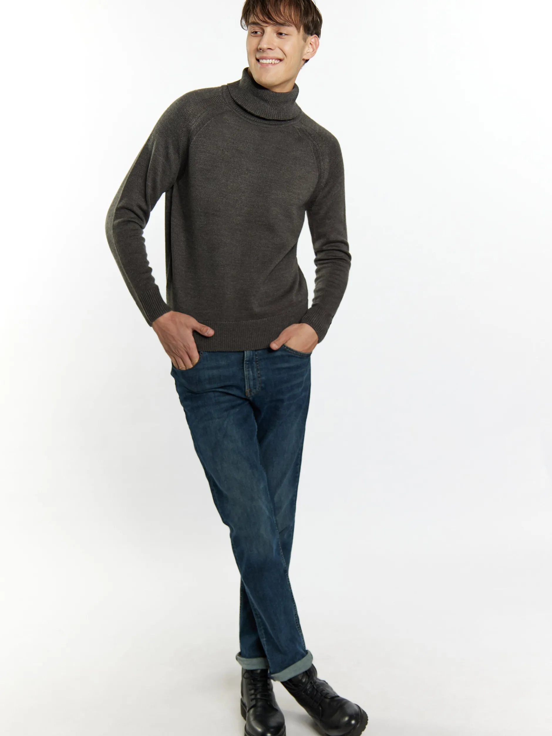 Mo Herren Rollkragenpullover in anthrazit