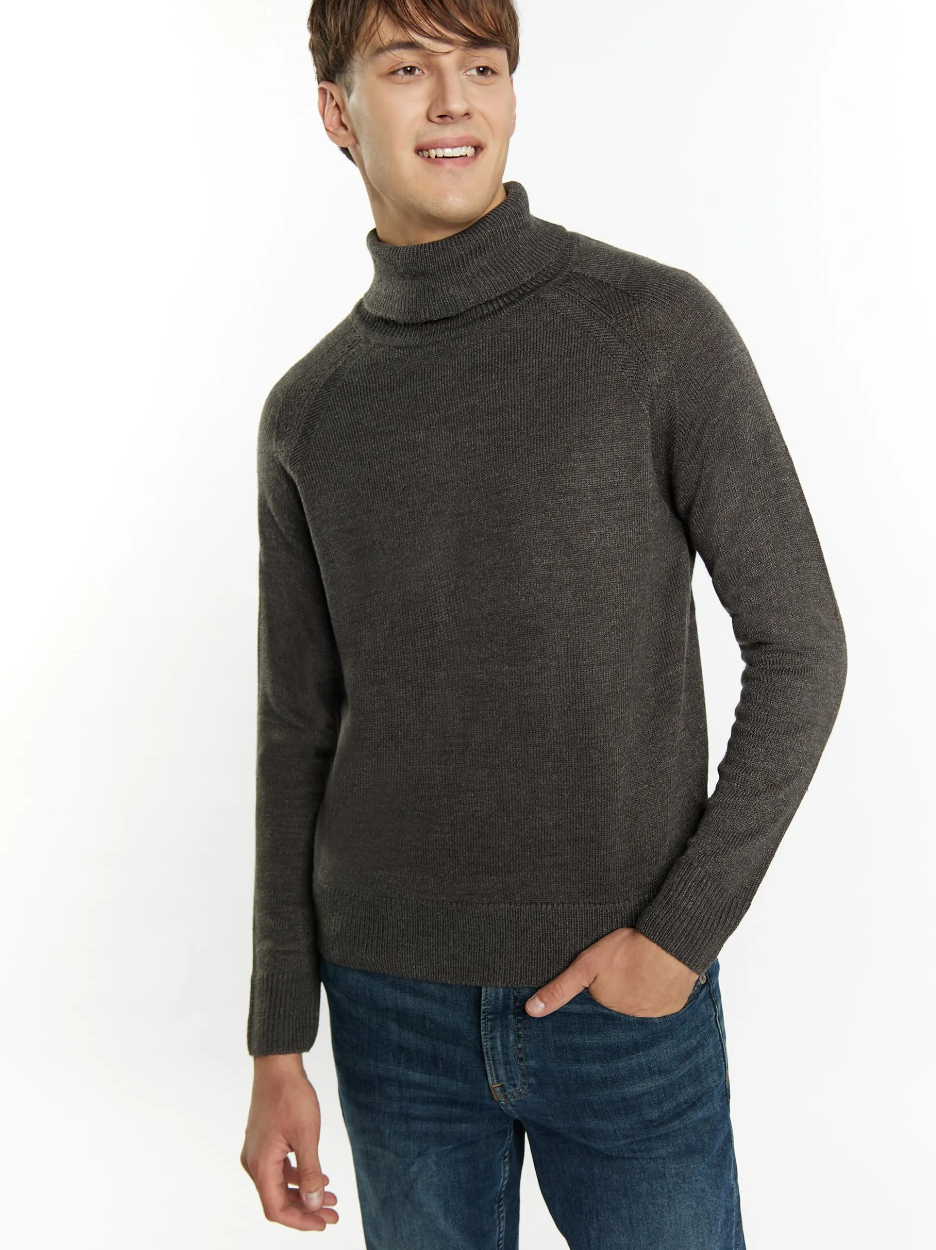 Mo Herren Rollkragenpullover in anthrazit