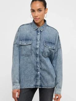 Mustang Damen Bluse in blue stone - Ärmel: langarm
