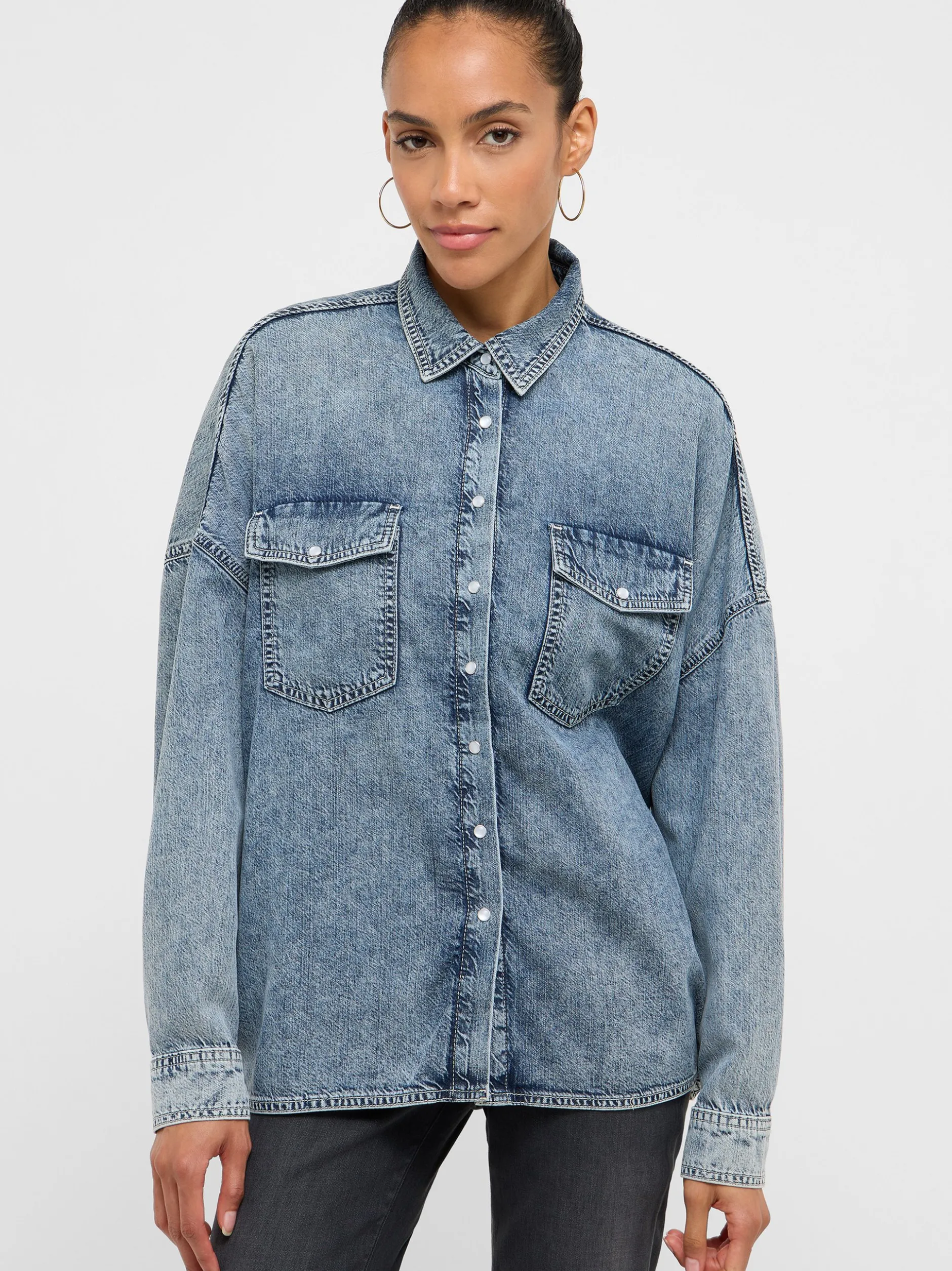 Mustang Damen Bluse in blue stone - Ärmel: langarm