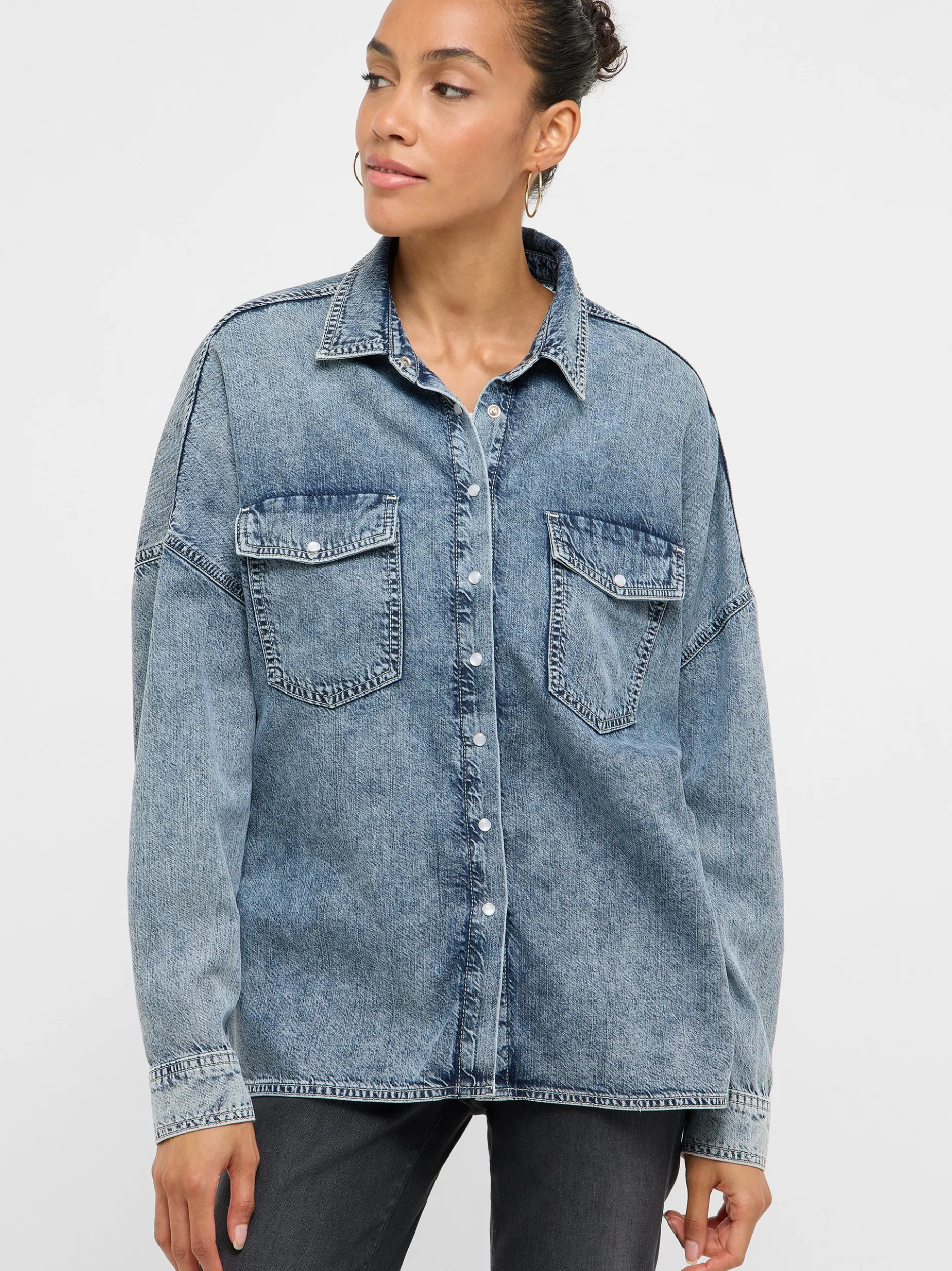 Mustang Damen Bluse in blue stone - Ärmel: langarm