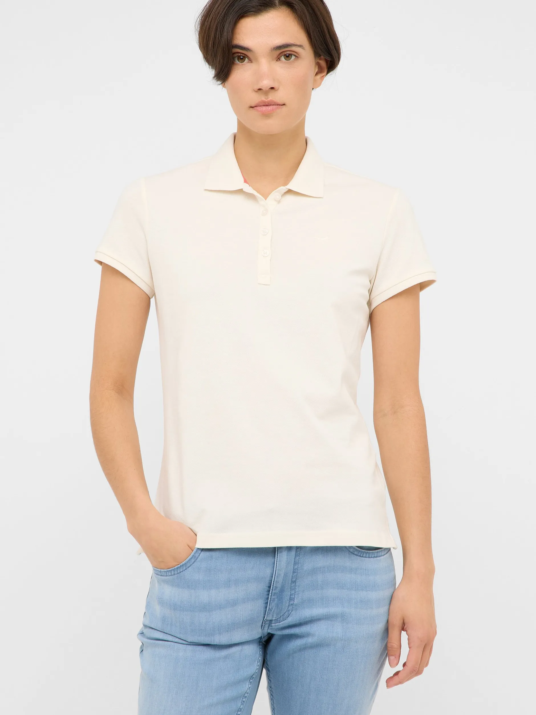 Mustang Damen Polo in weiß - Ausschnitt: Henley