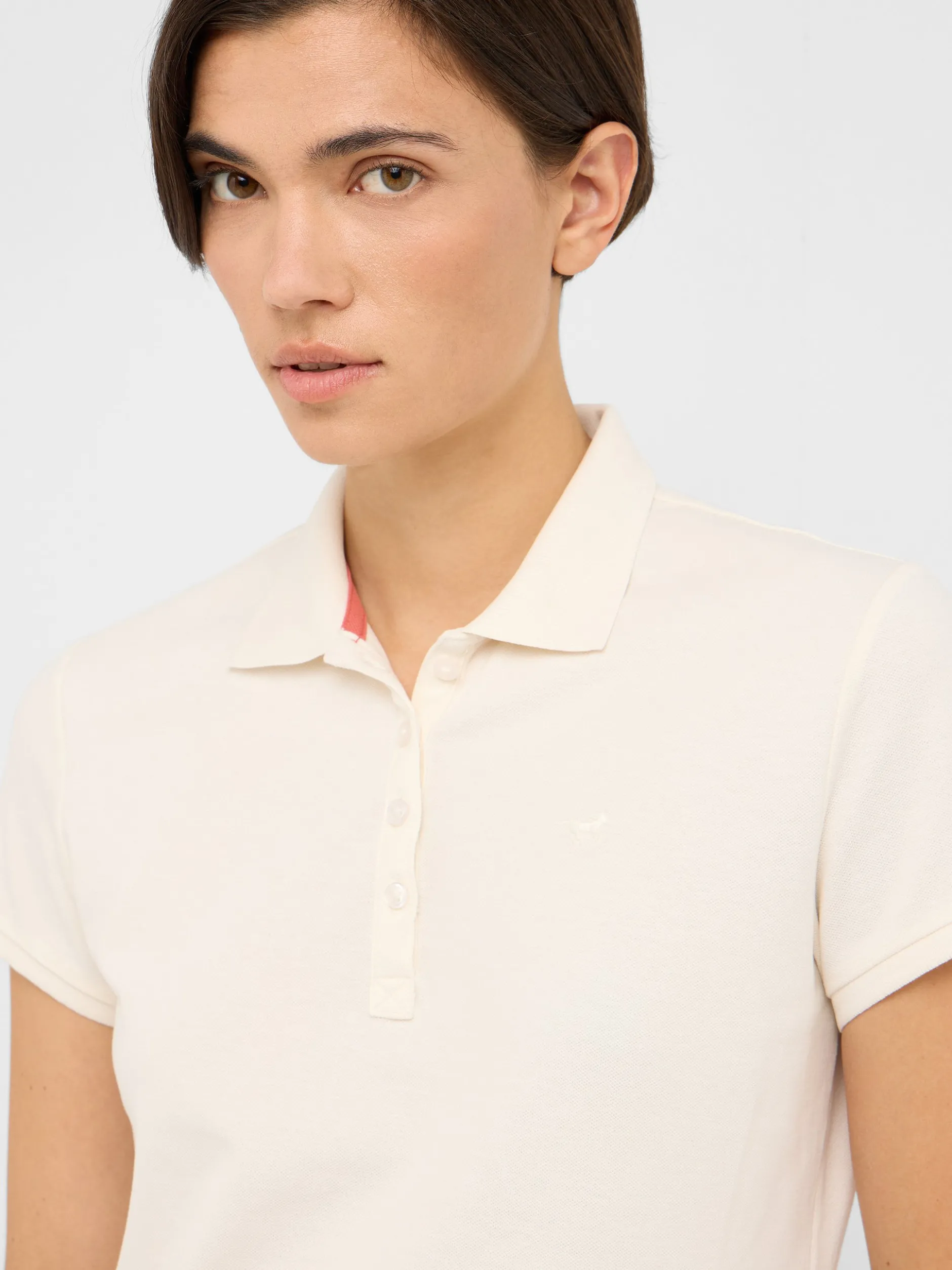Mustang Damen Polo in weiß - Ausschnitt: Henley