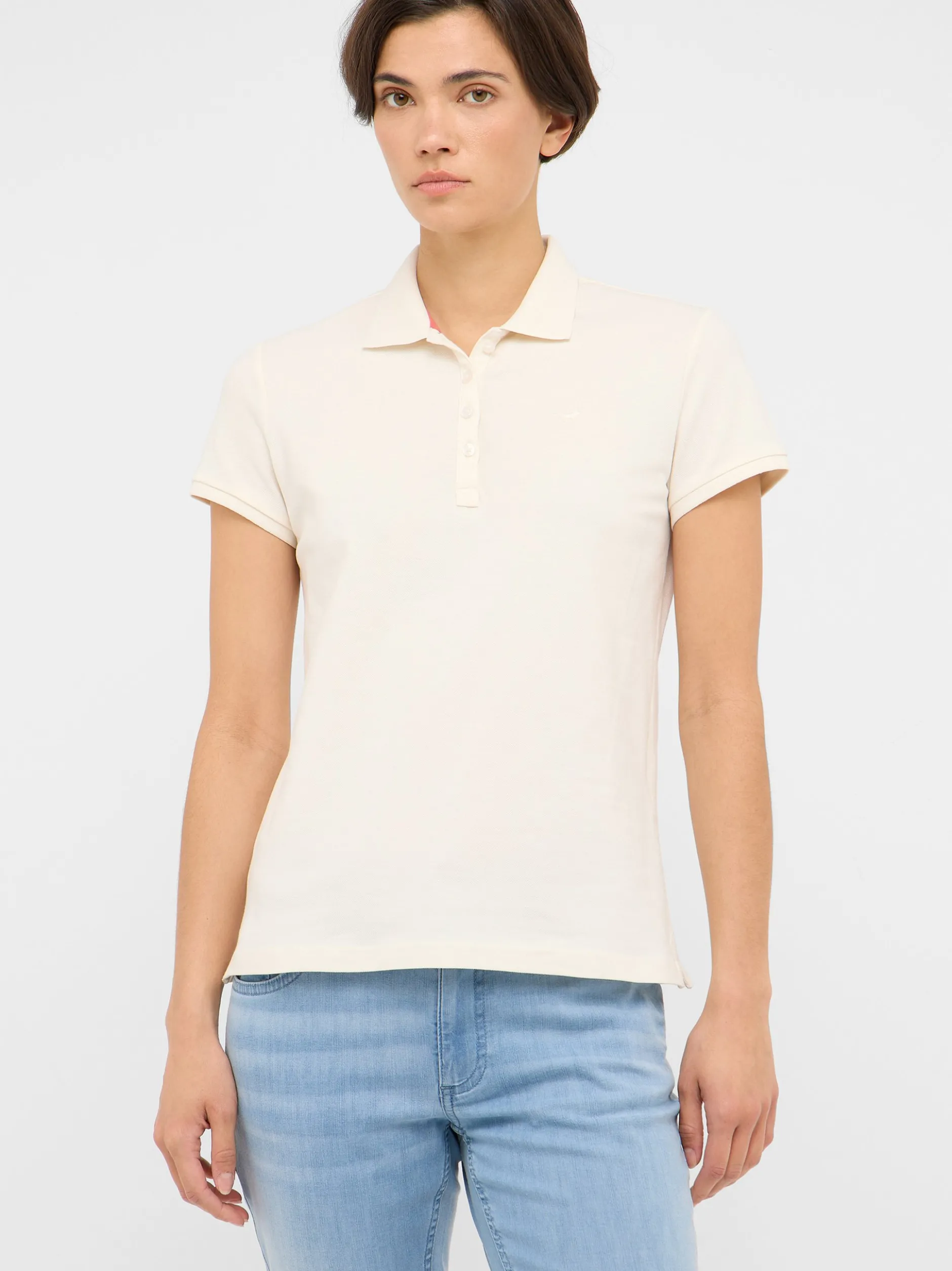 Mustang Damen Polo in weiß - Ausschnitt: Henley