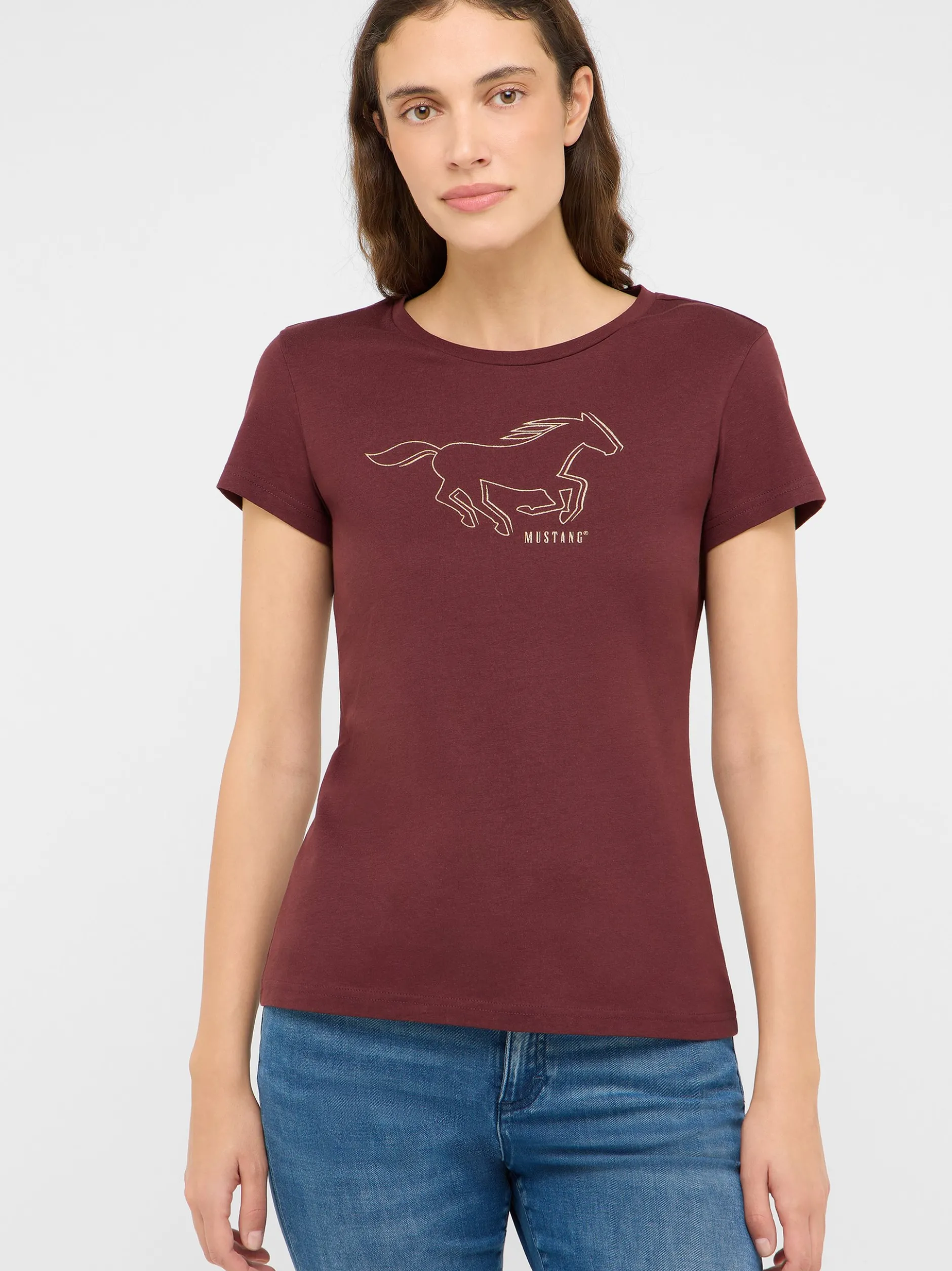 Mustang Damen T-Shirt in braun - Ausschnitt: Rundhals