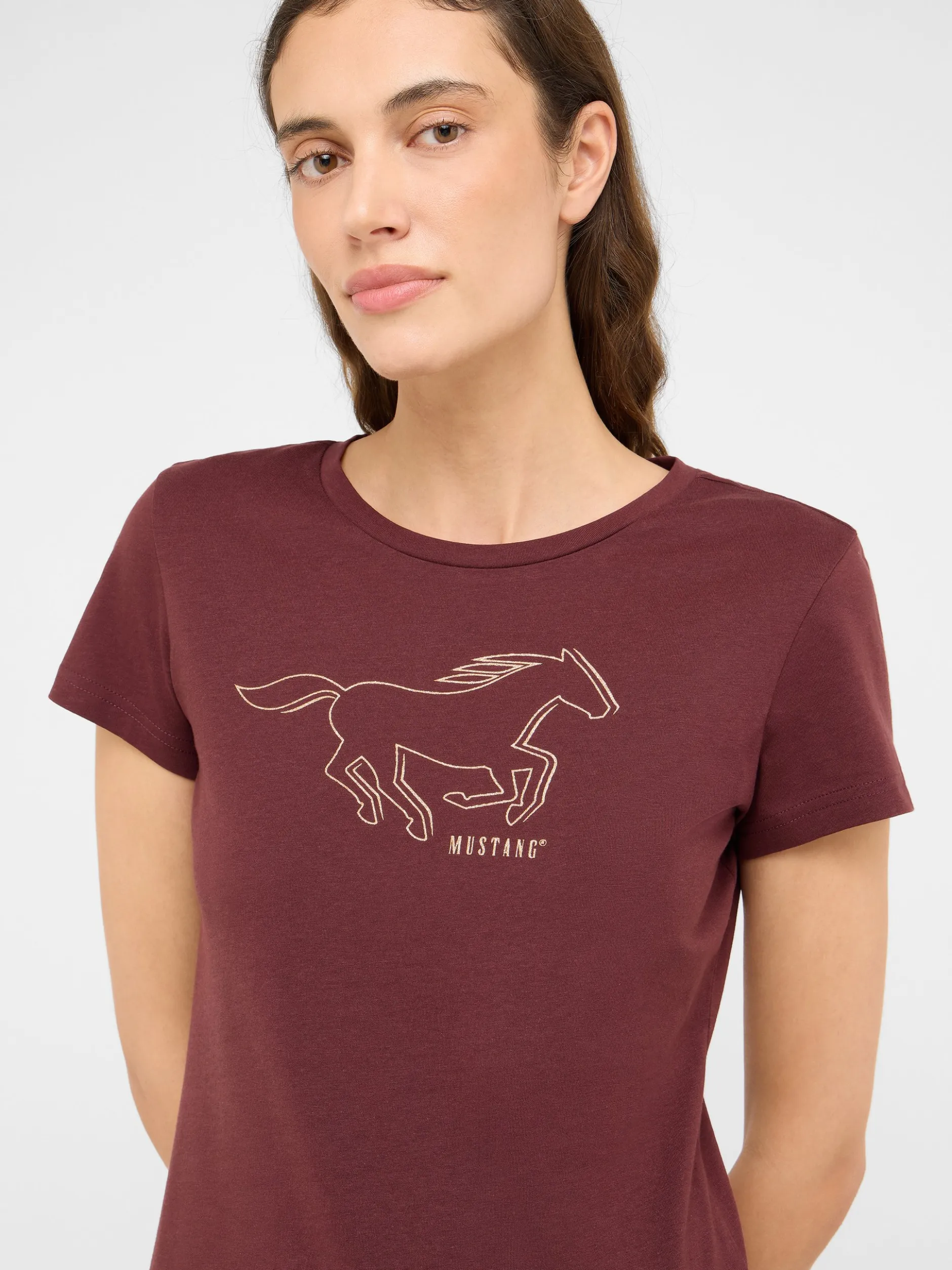 Mustang Damen T-Shirt in braun - Ausschnitt: Rundhals