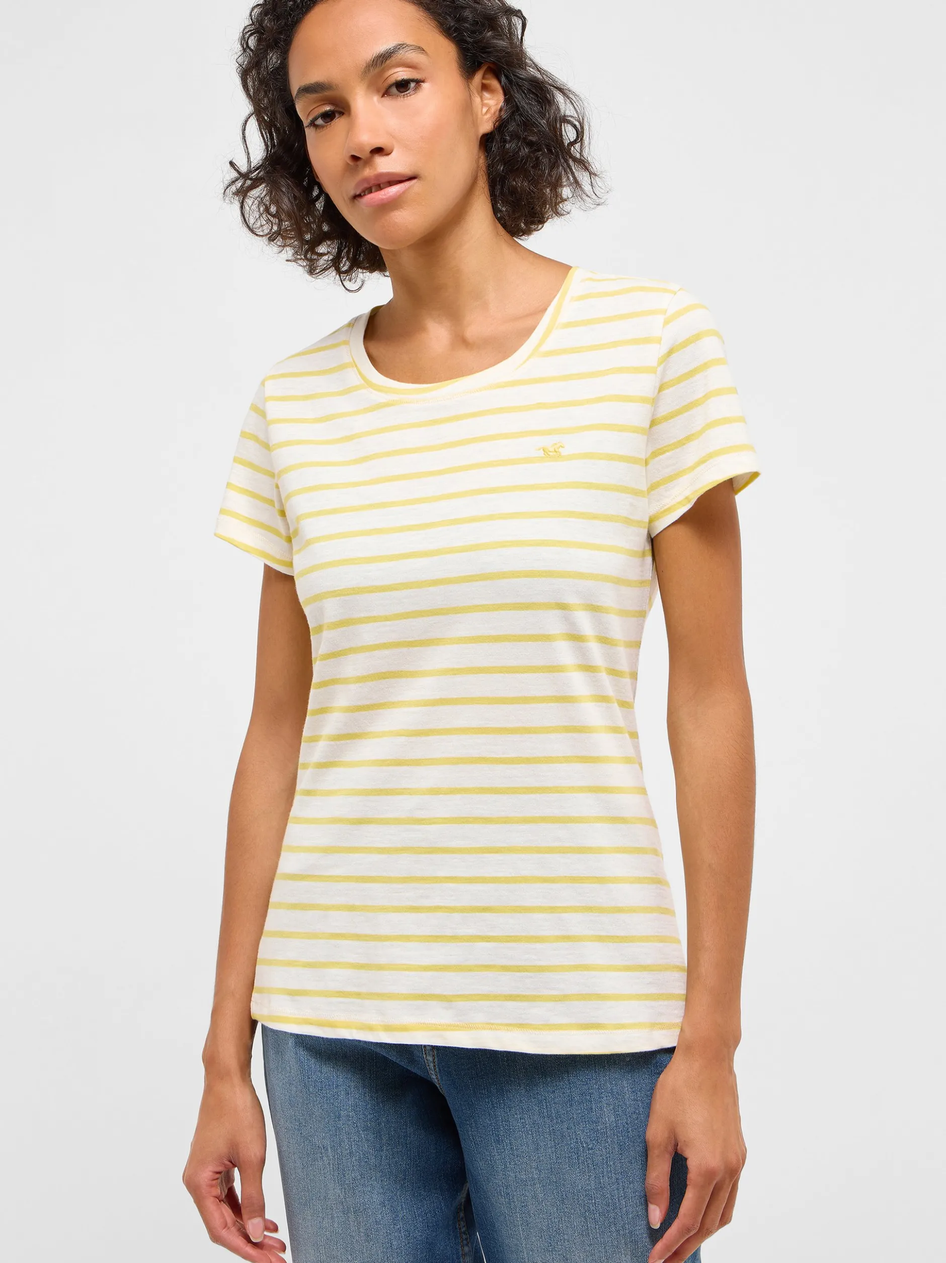 Mustang Damen T-Shirt in gelb weiß - Ärmel: Halbarm