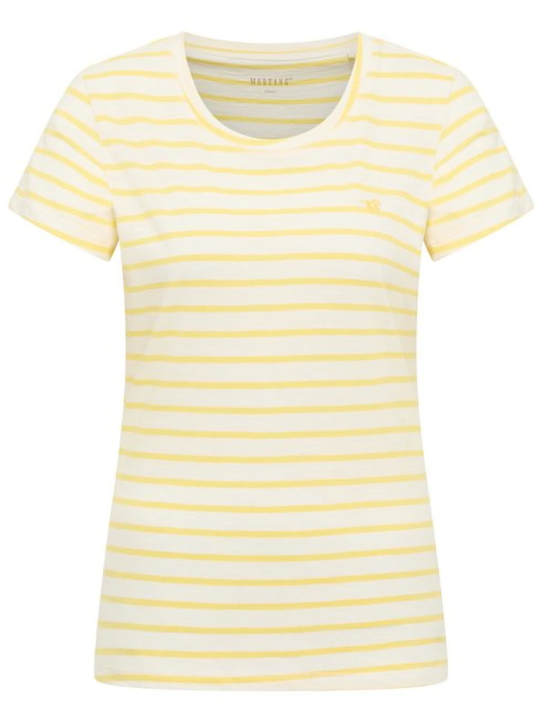 Mustang Damen T-Shirt in gelb weiß - Ärmel: Halbarm