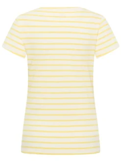 Mustang Damen T-Shirt in gelb weiß - Ärmel: Halbarm