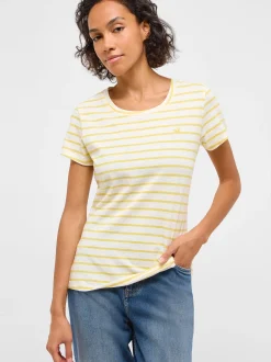 Mustang Damen T-Shirt in gelb weiß - Ärmel: Halbarm