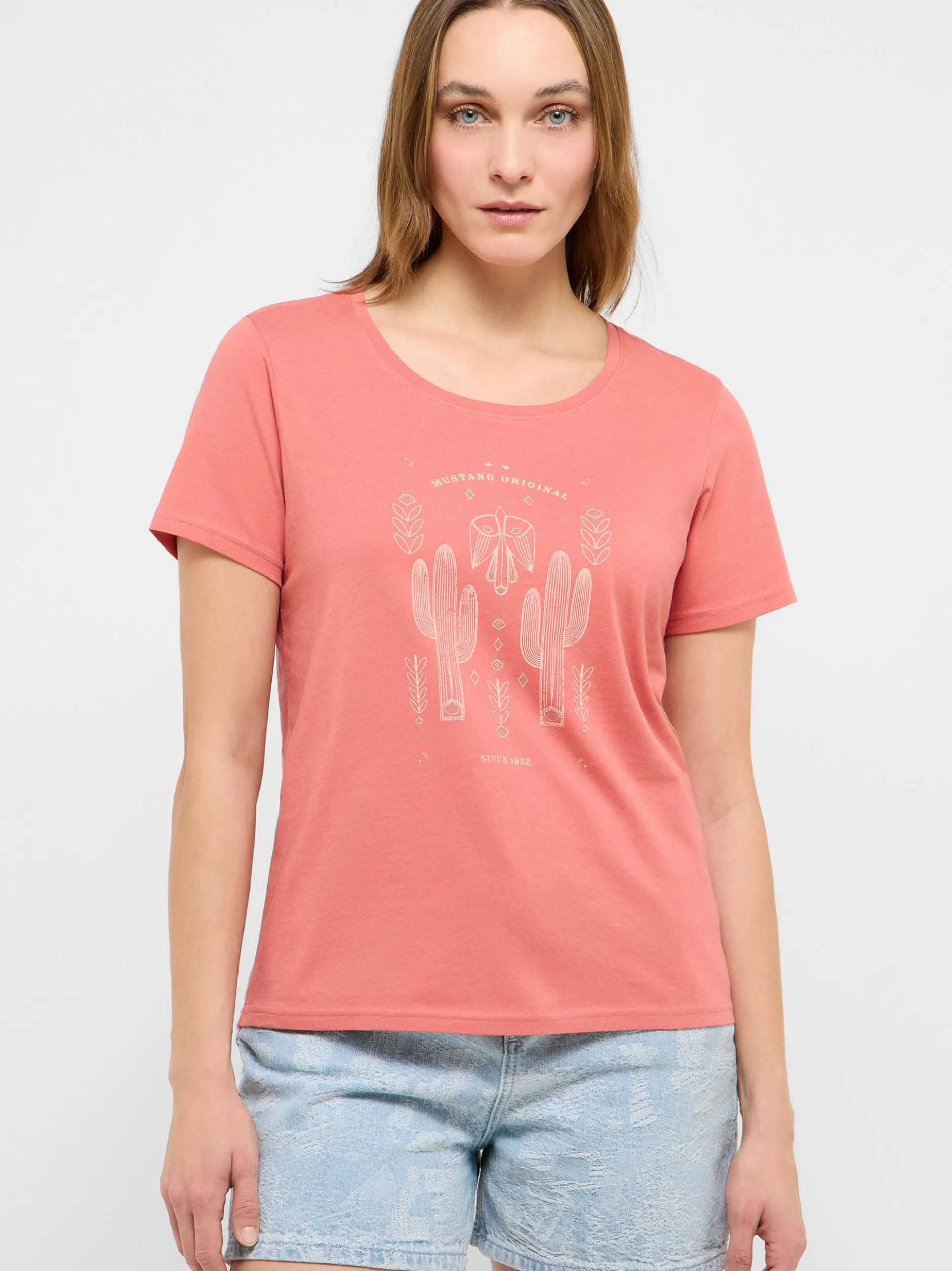 Mustang Damen T-Shirt in rosa - Ausschnitt: Rundhals