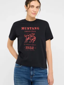 Mustang Damen T-Shirt in schwarz - Ausschnitt: Rundhals