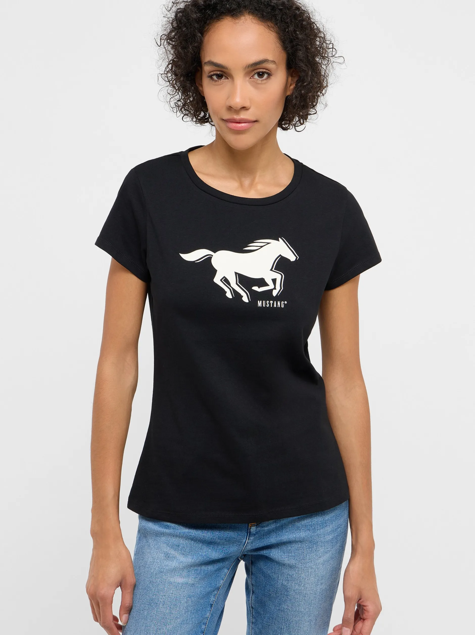 Mustang Damen T-Shirt in schwarz - Ausschnitt: Rundhals