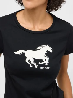 Mustang Damen T-Shirt in schwarz - Ausschnitt: Rundhals