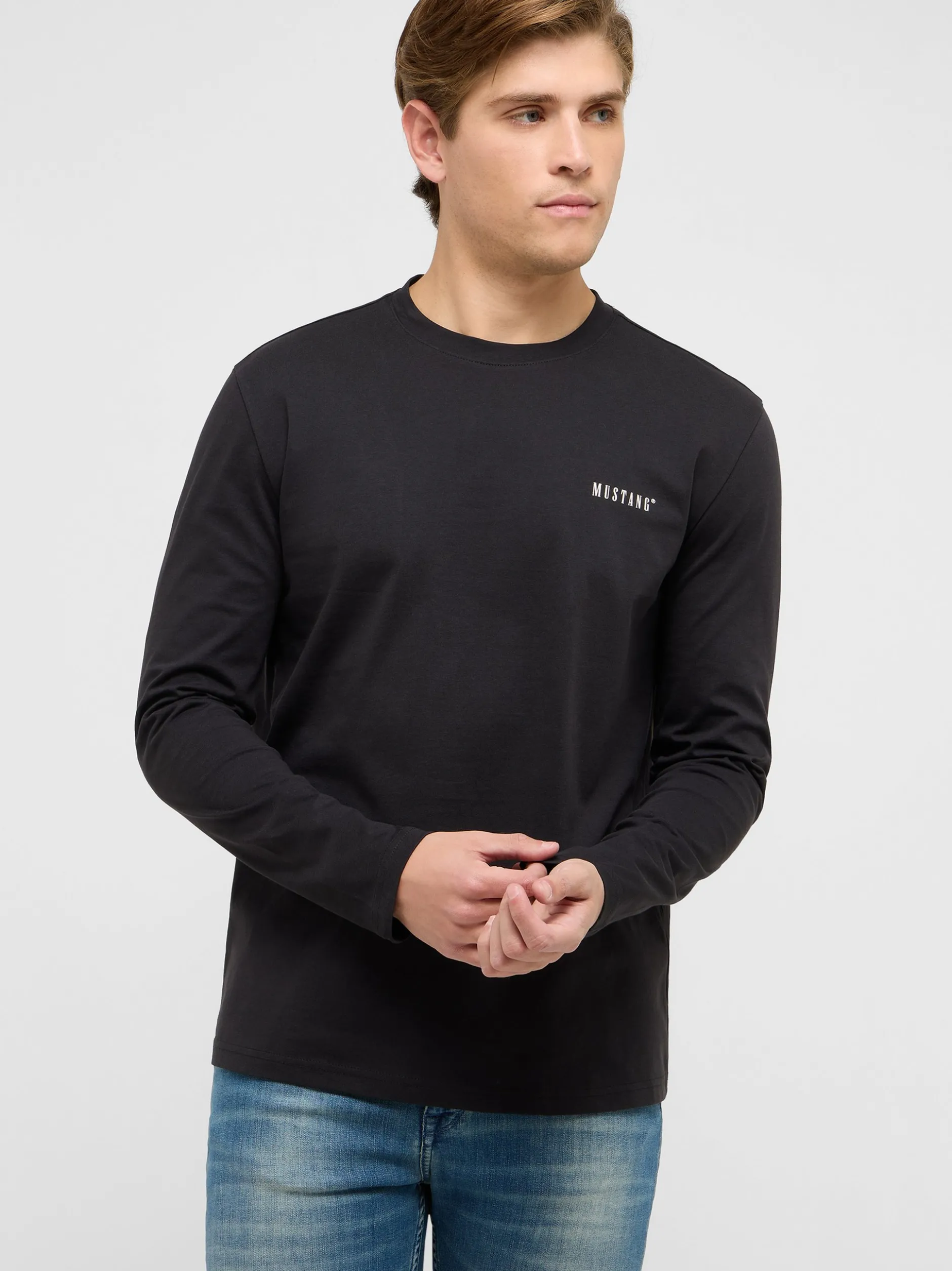Mustang Herren Langarmshirt in schwarz - Ärmel: langarm