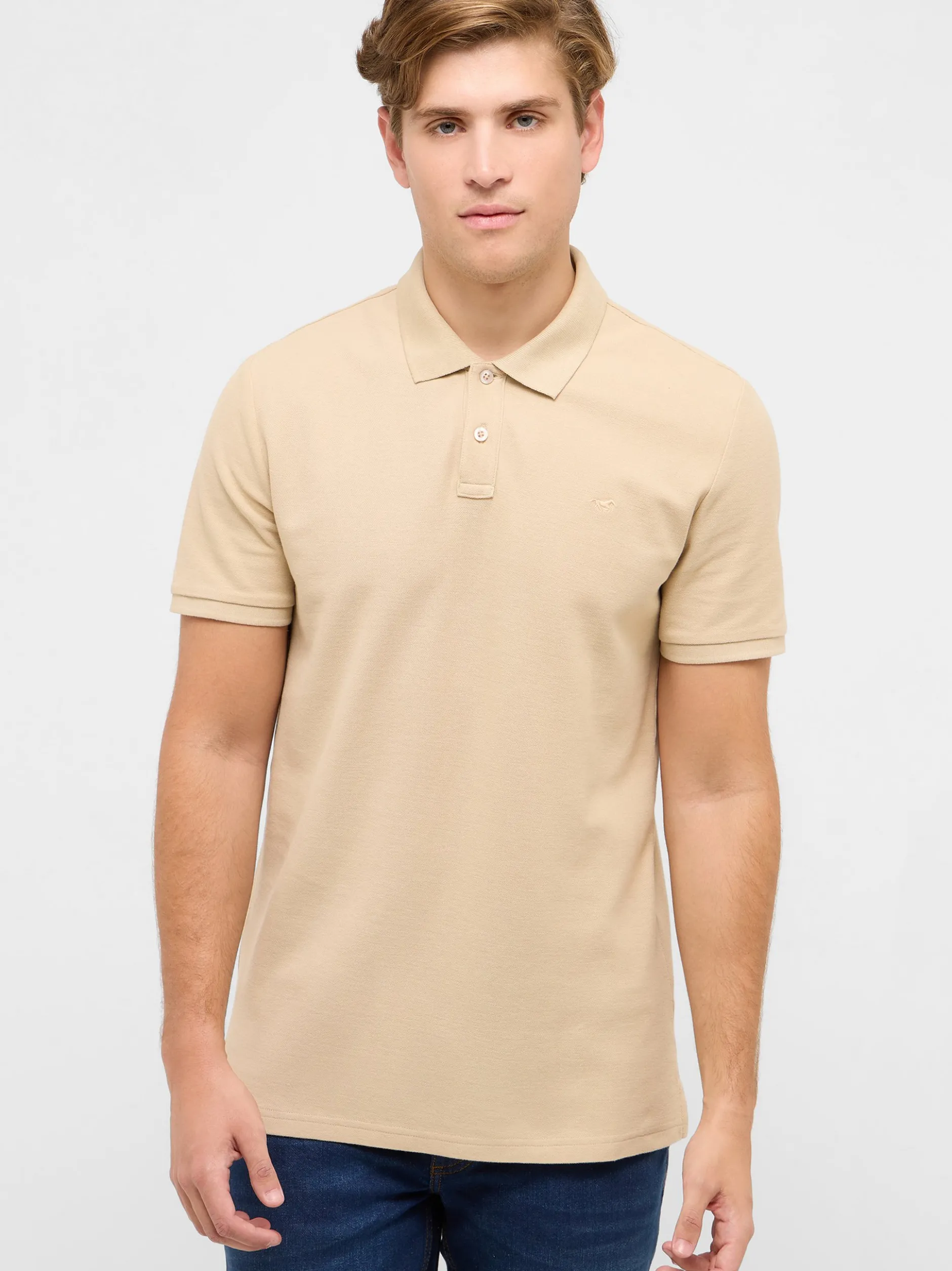 Mustang Herren Polo in beige - Ausschnitt: Henley