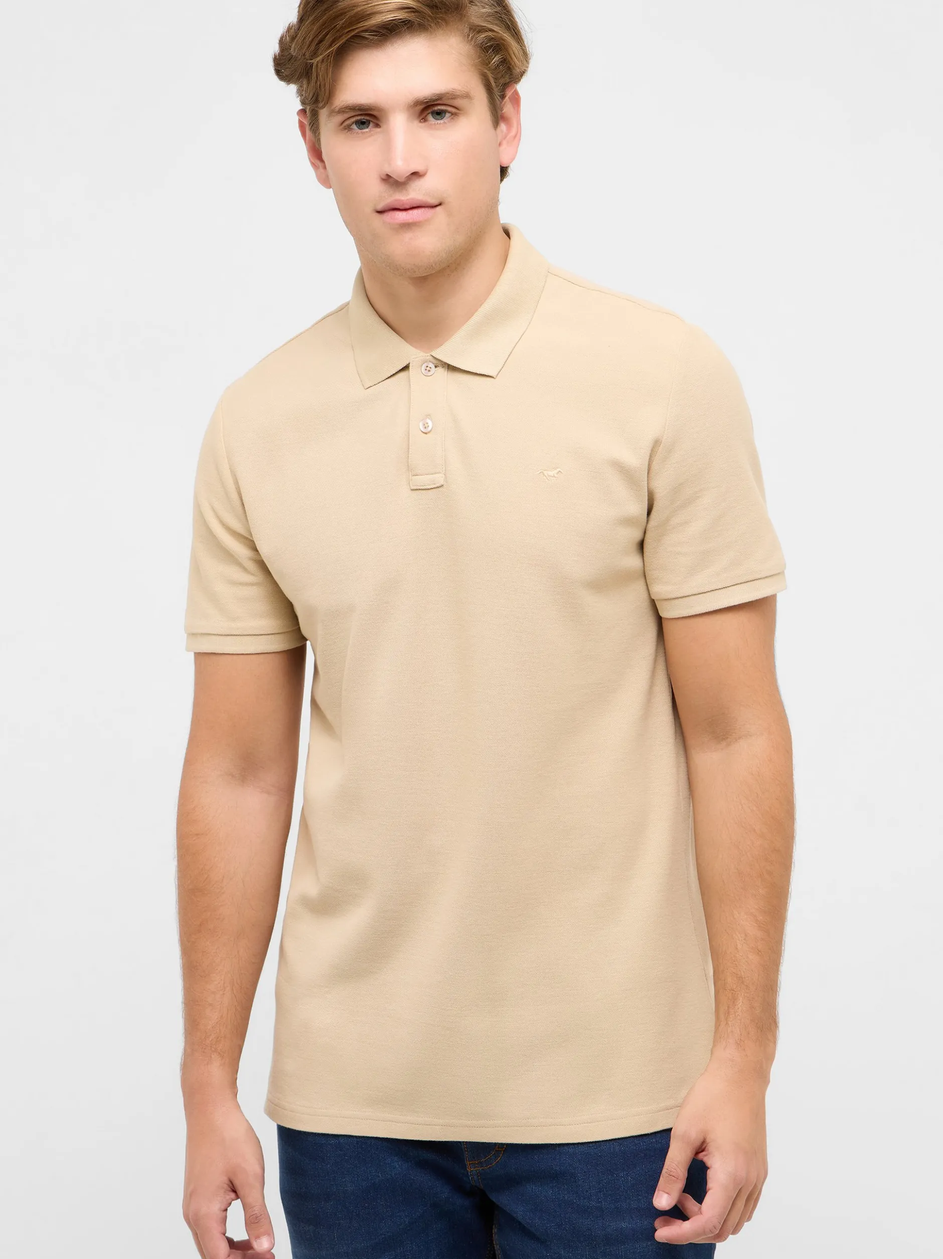 Mustang Herren Polo in beige - Ausschnitt: Henley