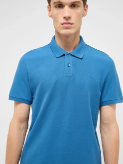 Mustang Herren Polo in blau - Ausschnitt: Henley