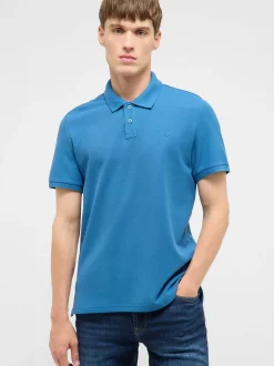 Mustang Herren Polo in blau - Ausschnitt: Henley