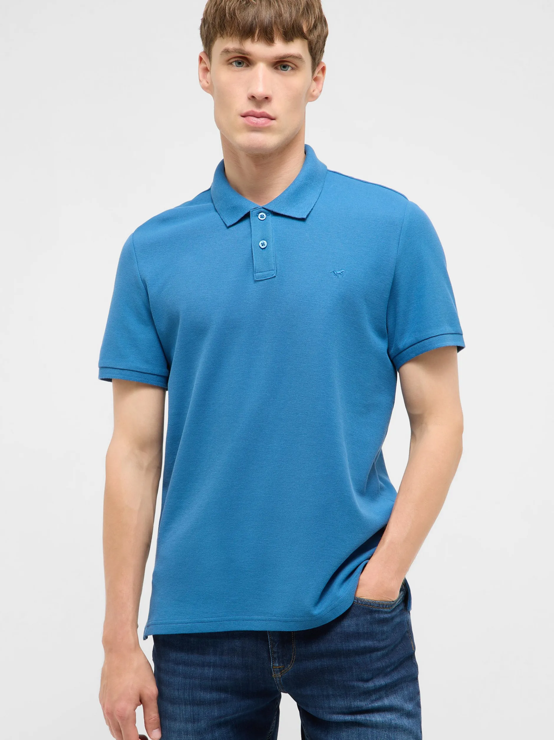 Mustang Herren Polo in blau - Ausschnitt: Henley
