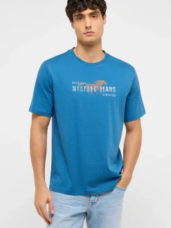 Mustang Herren T-Shirt in blau - Ausschnitt: Rundhals