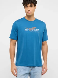 Mustang Herren T-Shirt in blau - Ausschnitt: Rundhals