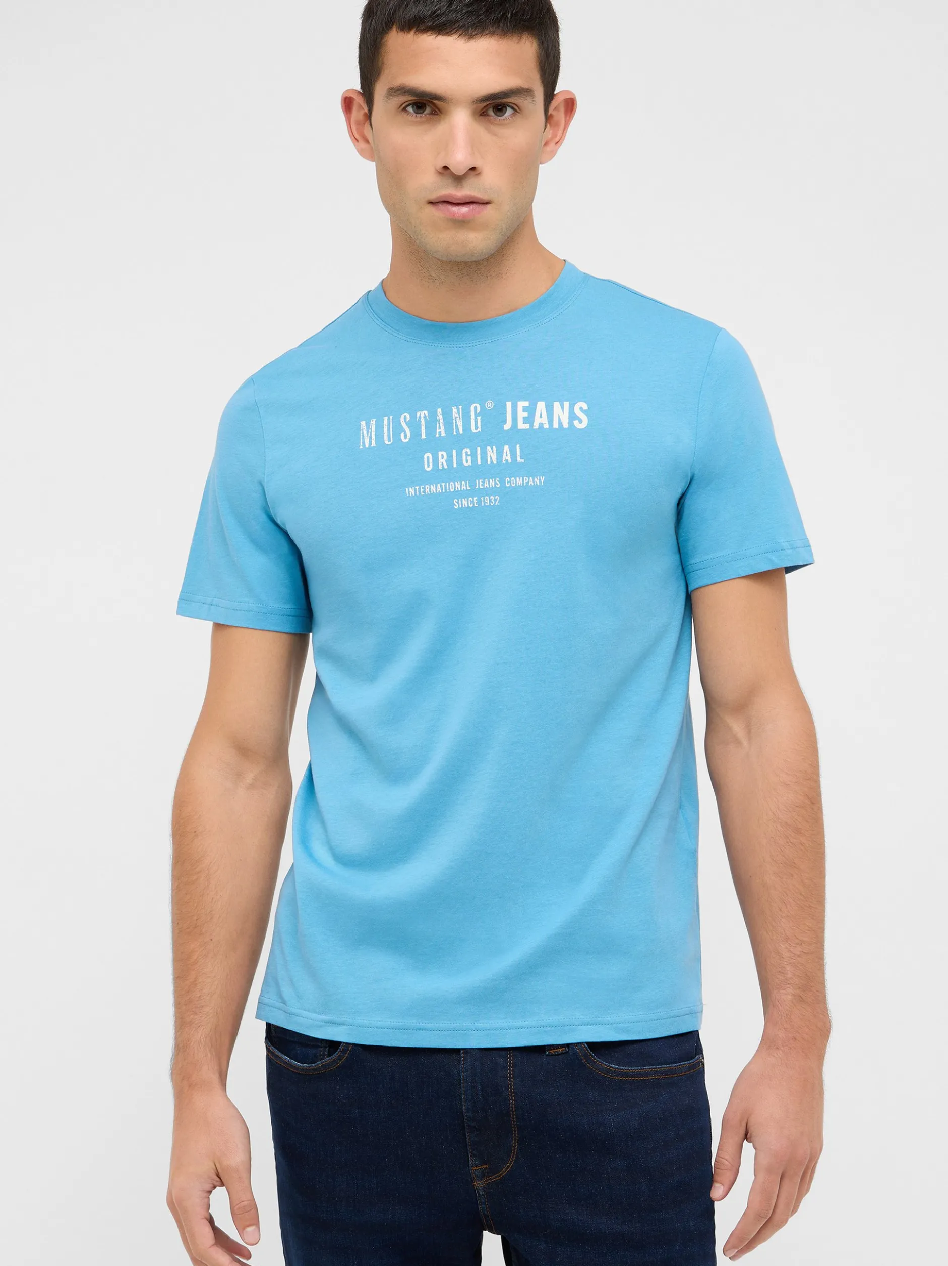 Mustang Herren T-Shirt in hellblau - Ärmel: Halbarm