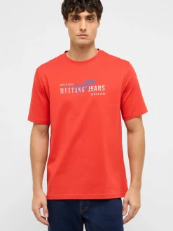 Mustang Herren T-Shirt in rot - Ausschnitt: Rundhals