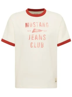 Mustang Herren T-Shirt in weiß rot - Ärmel: Halbarm