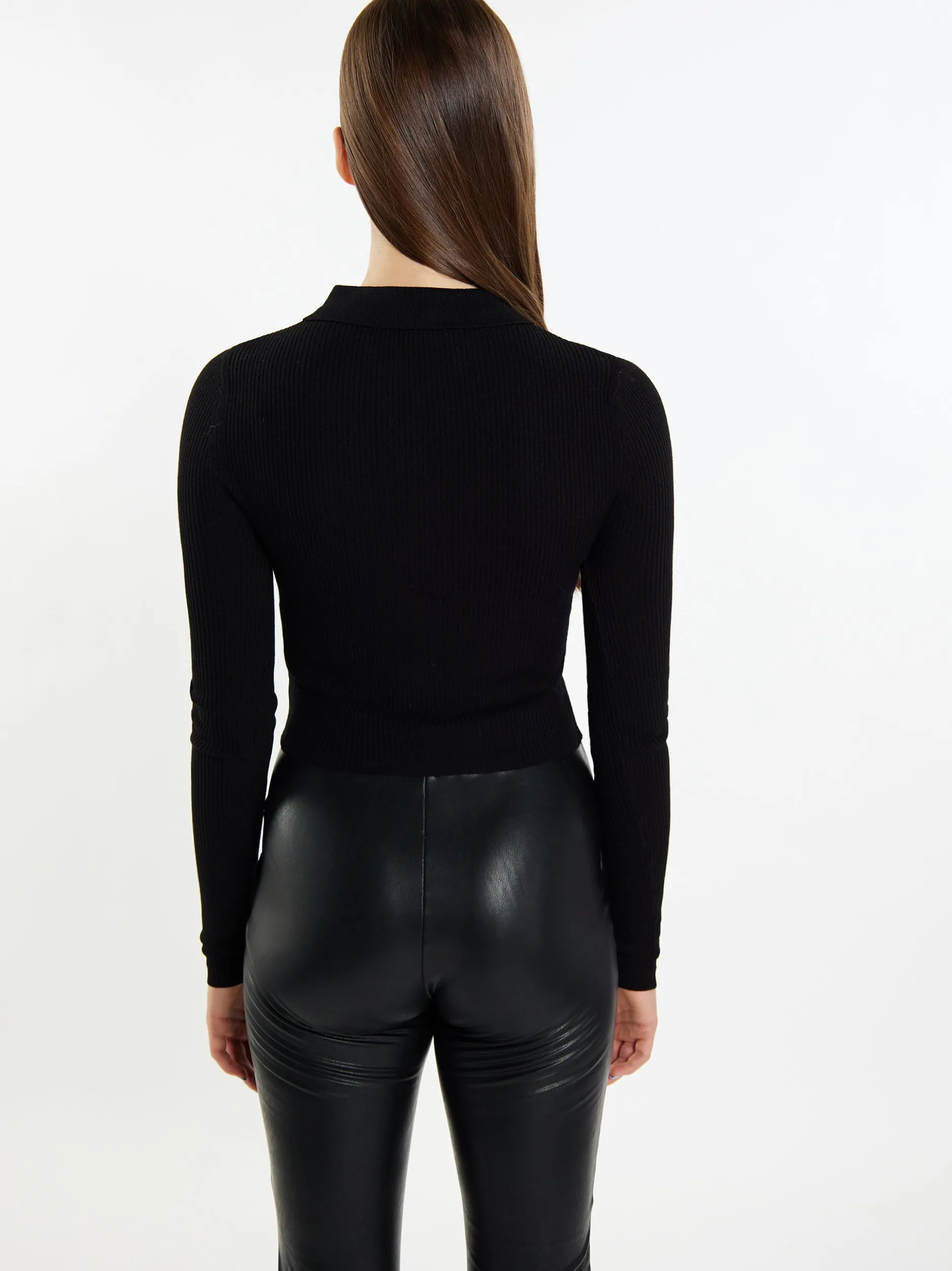 MyMo Damen Cropped Strickjacke in schwarz